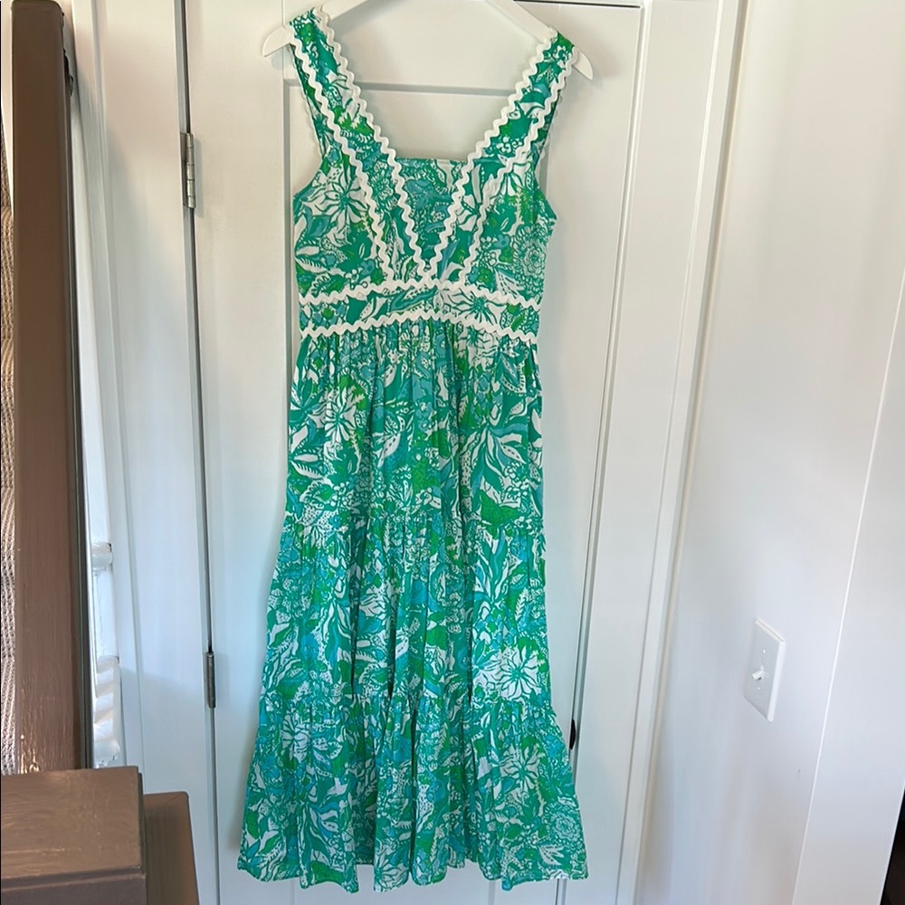 Lilly Pulitzer Green and White Floral Midi Dress